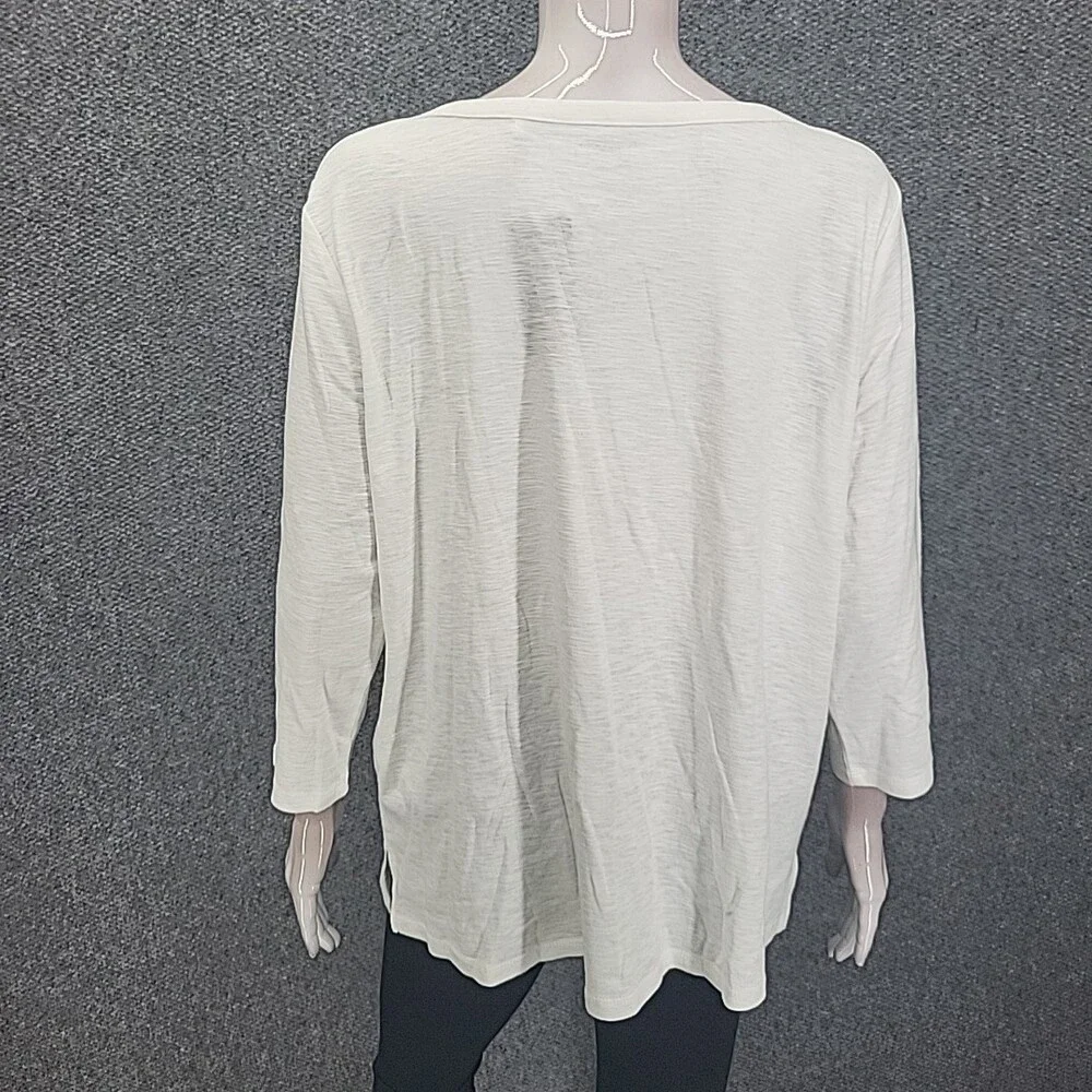 Kirkland Signature Womens Cotton Top X-Large Sz White 3/4 Sleeves Tee Shirt